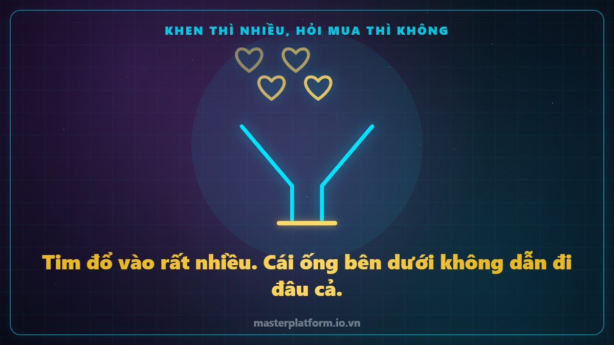 Hình vẽ nét sáng: những trái tim rơi vào một cái phễu, đầu ống bên dưới bị bịt kín