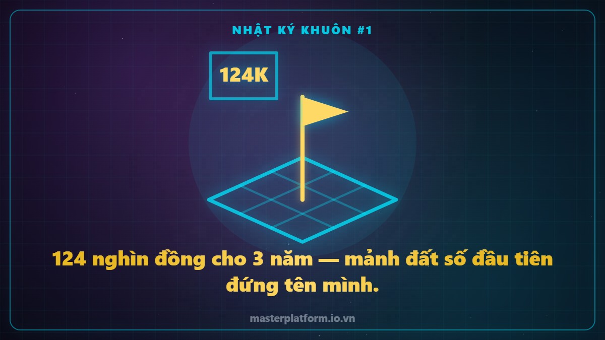 Hình vẽ nét sáng: mảnh đất số vẽ theo lưới, cắm một lá cờ vàng, bên cạnh là tờ biên lai 124K