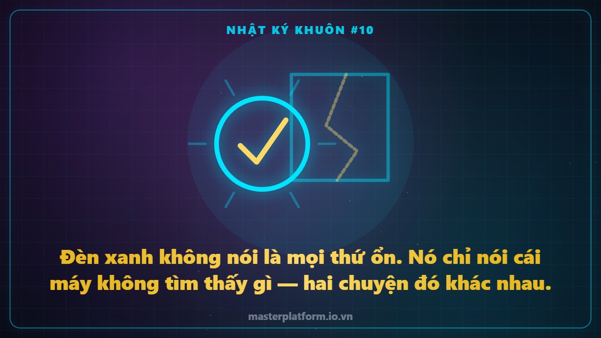Hình vẽ nét sáng: một dấu tick lớn màu sáng che khuất vết nứt nằm ngay phía sau nó